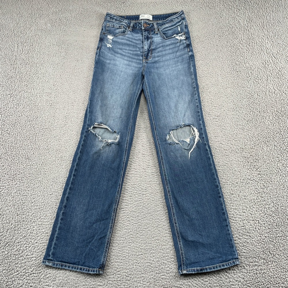 BKE Jeans Womens 29 Blue Billie Slim Fit High Rise Classic Straight Distressed